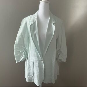 Mint blue linenblazer with Ruched, 3/4 Sleeves